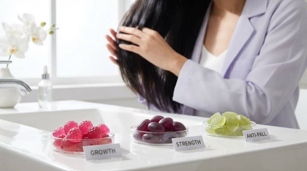 personne qui goute les gummies de la marque Luxéol