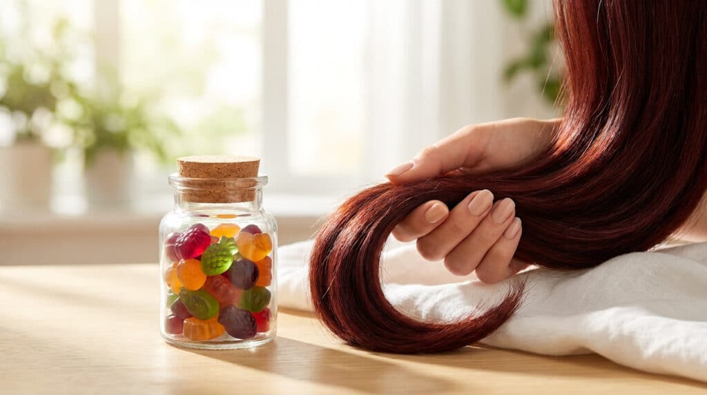 femme avec des cheveux long en pleine santé grâce aux gummies forcapil croissance