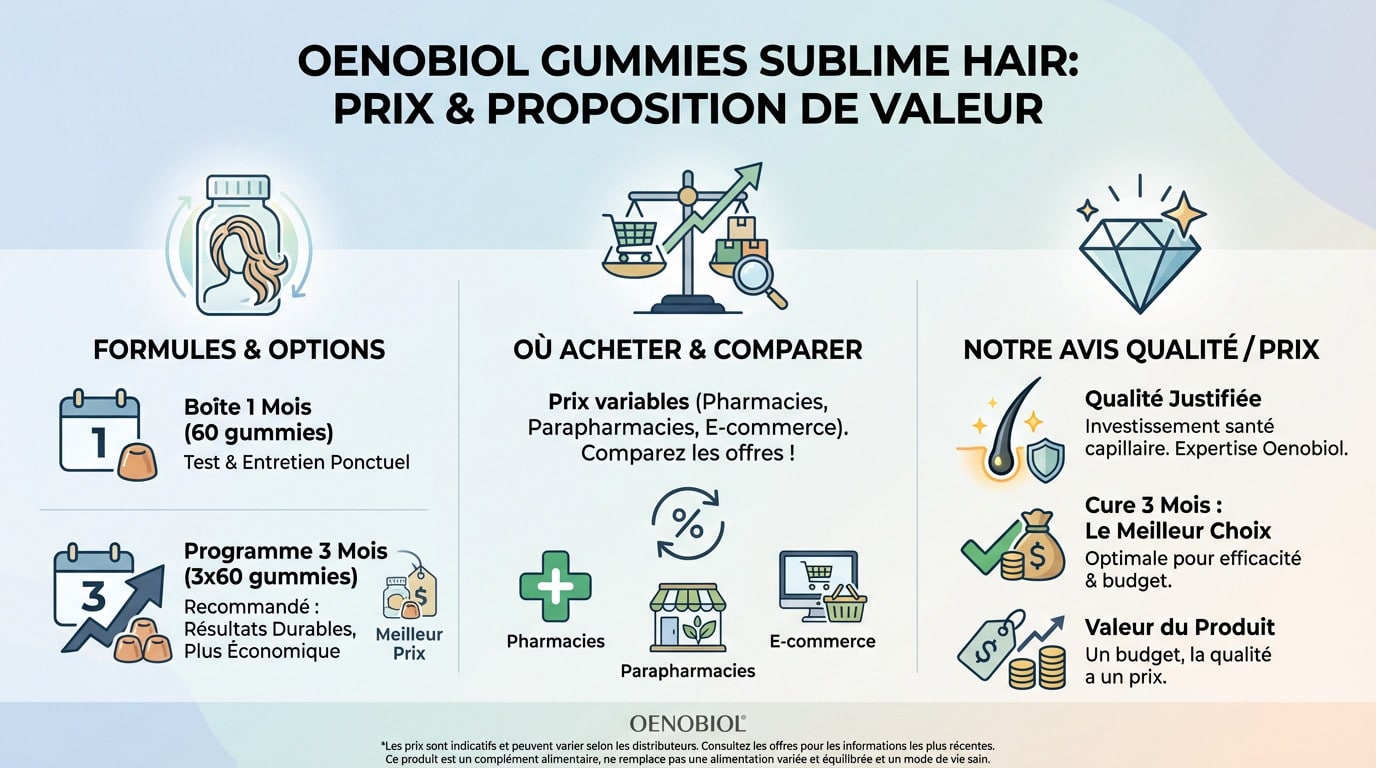 Comparatif prix et valeur des Oenobiol Gummies Sublime Hair