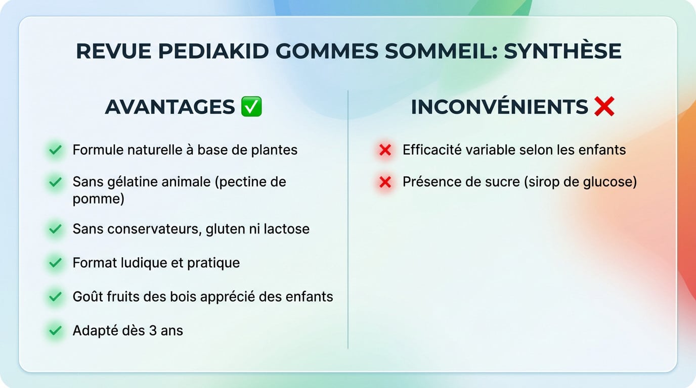 Synthèse des avantages et inconvénients des gummies sommeil enfant Pediakid