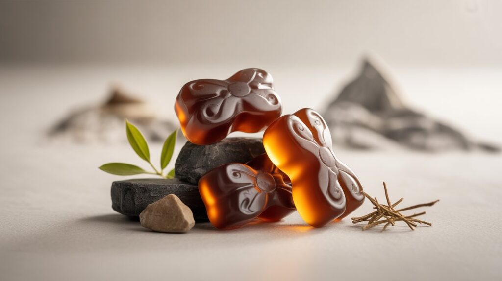 gummies shilajit avec des montagnes en fond