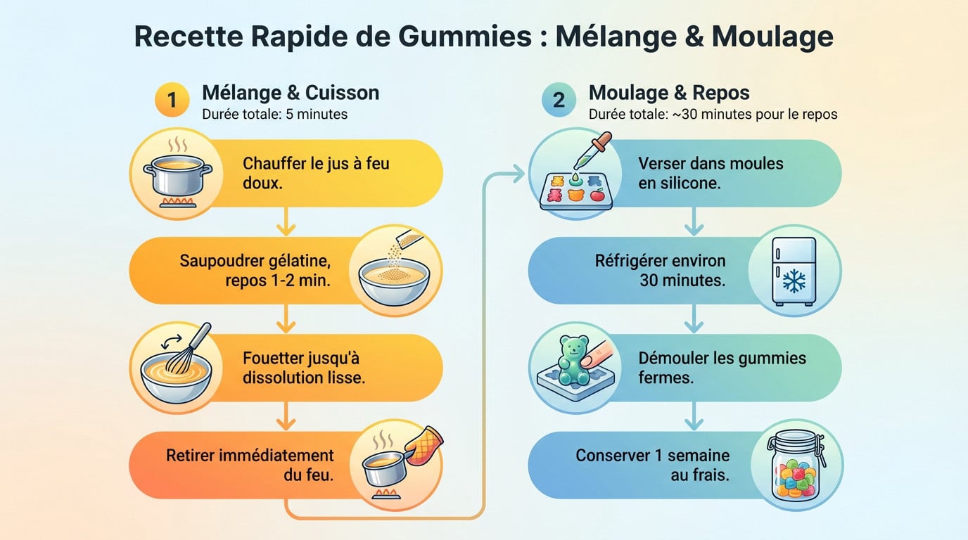 Préparation du mélange liquide pour gummies maison avec gélatine et jus de fruit